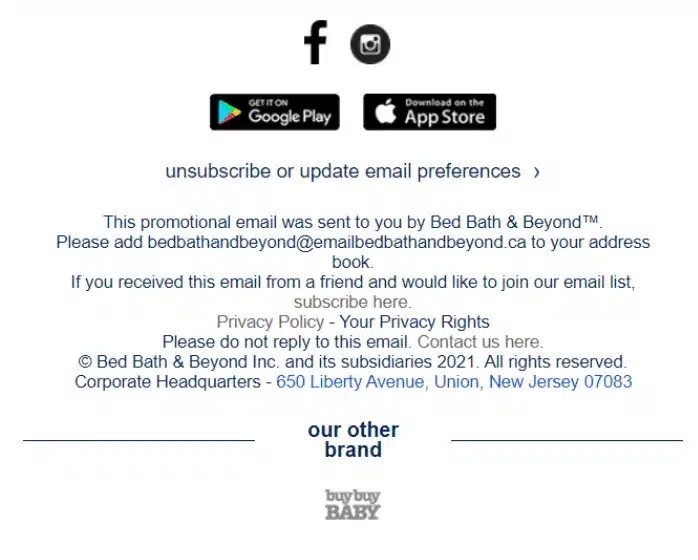 Bed Bath Beyond example If someone wants to opt-out, remove them immediately