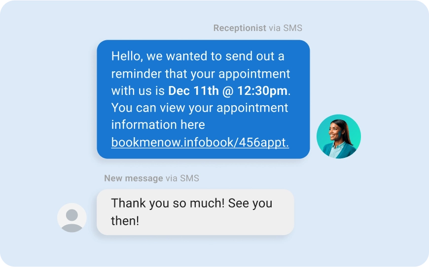 AI Receptionist sending booking link